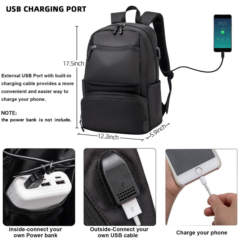 Men's Waterproof USB Laptop School Backpack